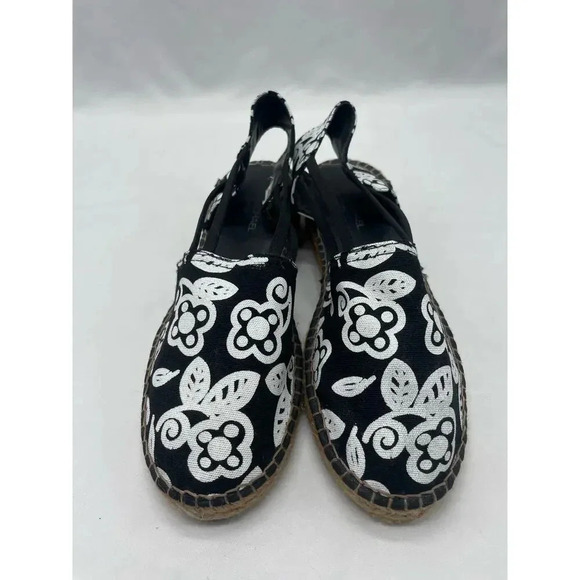 Eric Michael Black and White Floral Slip On Sling Back Espadrilles - Picture 5 of 11